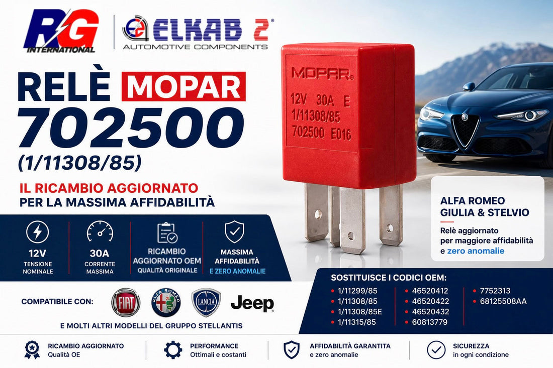 Relè Mopar 702500 1/11308/85 compatibilità, codici OEM e veicoli Fiat, Alfa Romeo, Lancia e Jeep