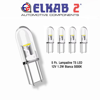 5 PZ. Lampadine T5 LED per Luci Spie Cruscotto 12V 1.2W Bianche Illuminazione Quadro Strumenti Auto.
