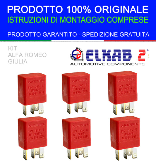 6 RELAY MOPAR 12V 30A ORIGINAL OE 702500 SPECIFIC for ALFA ROMEO GIULIA Mini Relais Relay WaterProof 1/11308/85