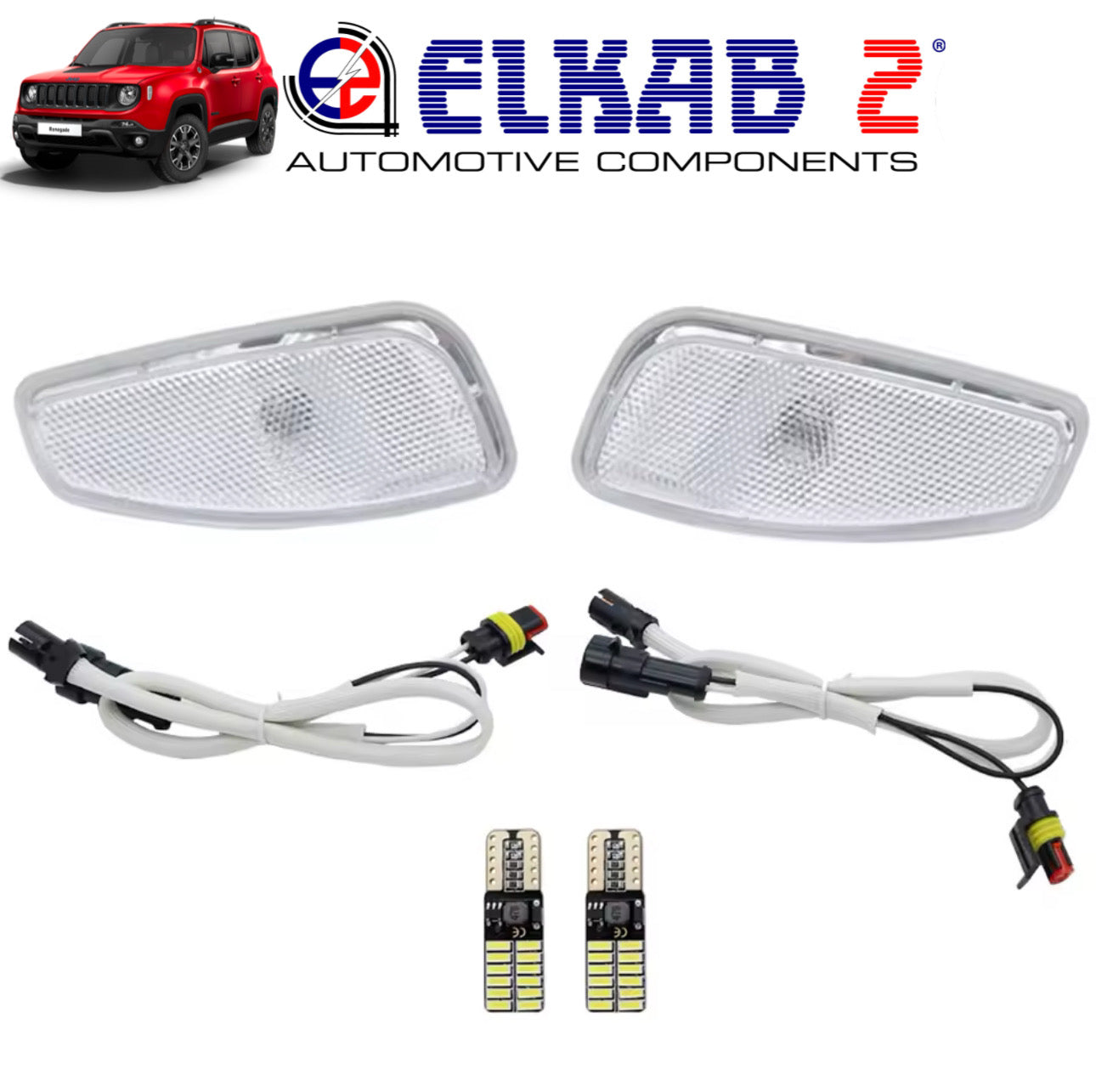 Pair of LED Side Turn Signals Clearance Lights White Amber Jeep Renegade 2014-2023 LED Direction Indicators Headlights