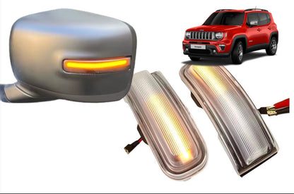 Pair of White LED Mirror Turn Signal Lights for Jeep Renegade 2014-2023 - Direction Indicator Lamps - Instructions Included