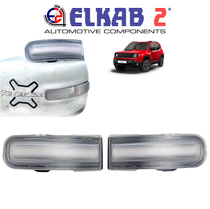 Pair of White LED Mirror Turn Signal Lights for Jeep Renegade 2014-2023 - Direction Indicator Lamps - Instructions Included